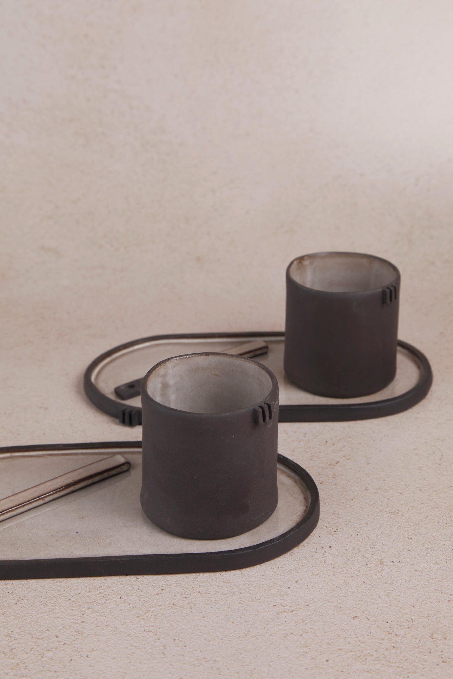 Breakfast tray in black and white - cup and saucer