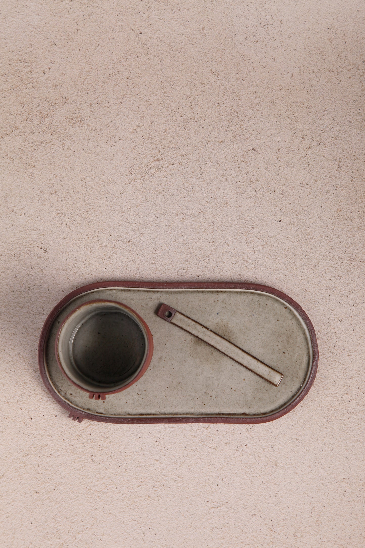 Breakfast tray in dark red and white - cup and saucer