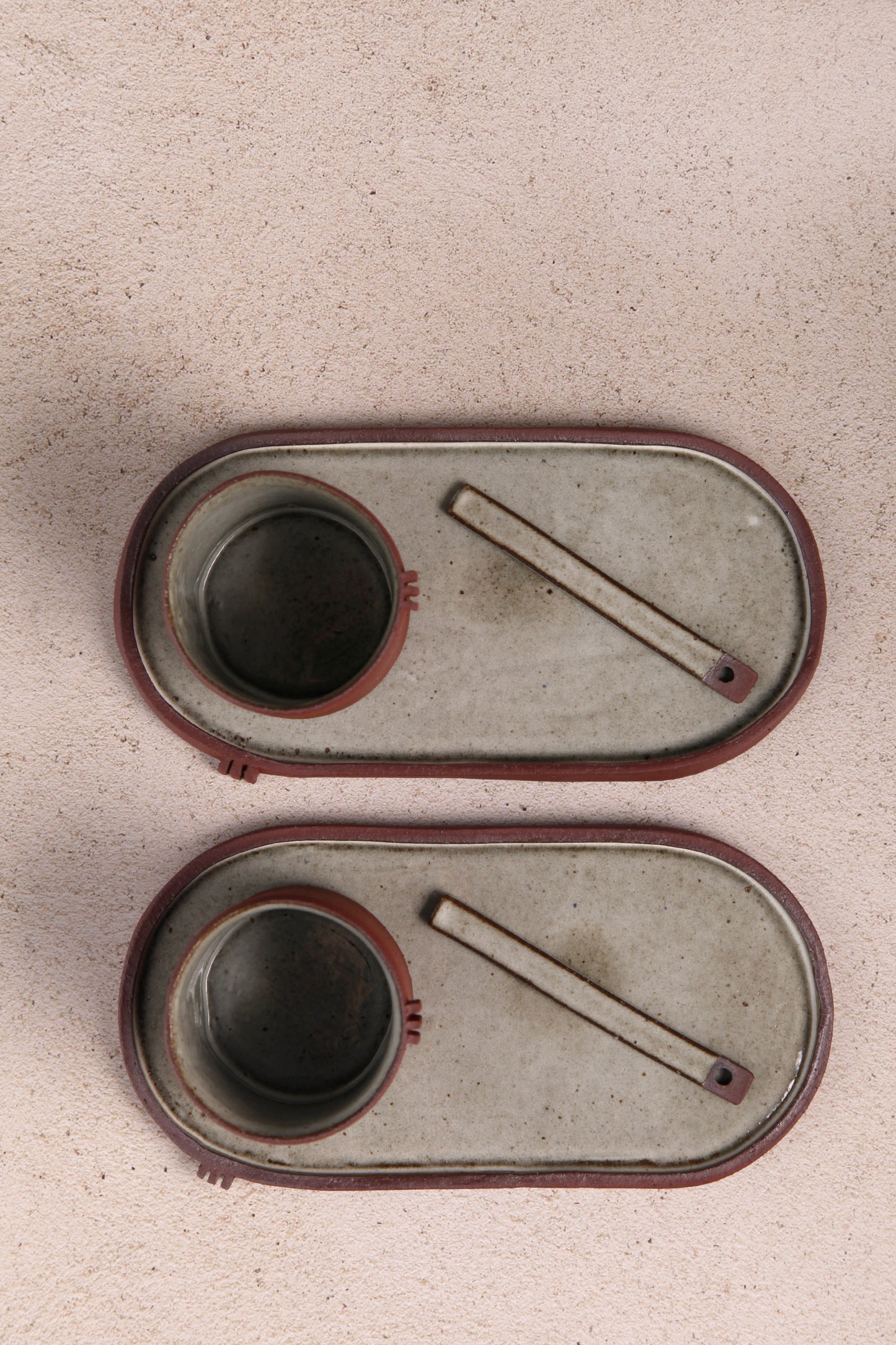 Breakfast tray in dark red and white - cup and saucer